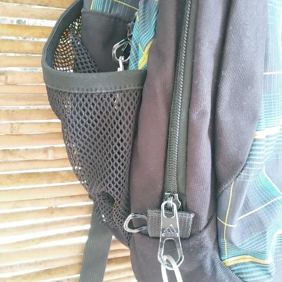 Adidas Black Green Plaid Large Backpack - Picture 4 of 11